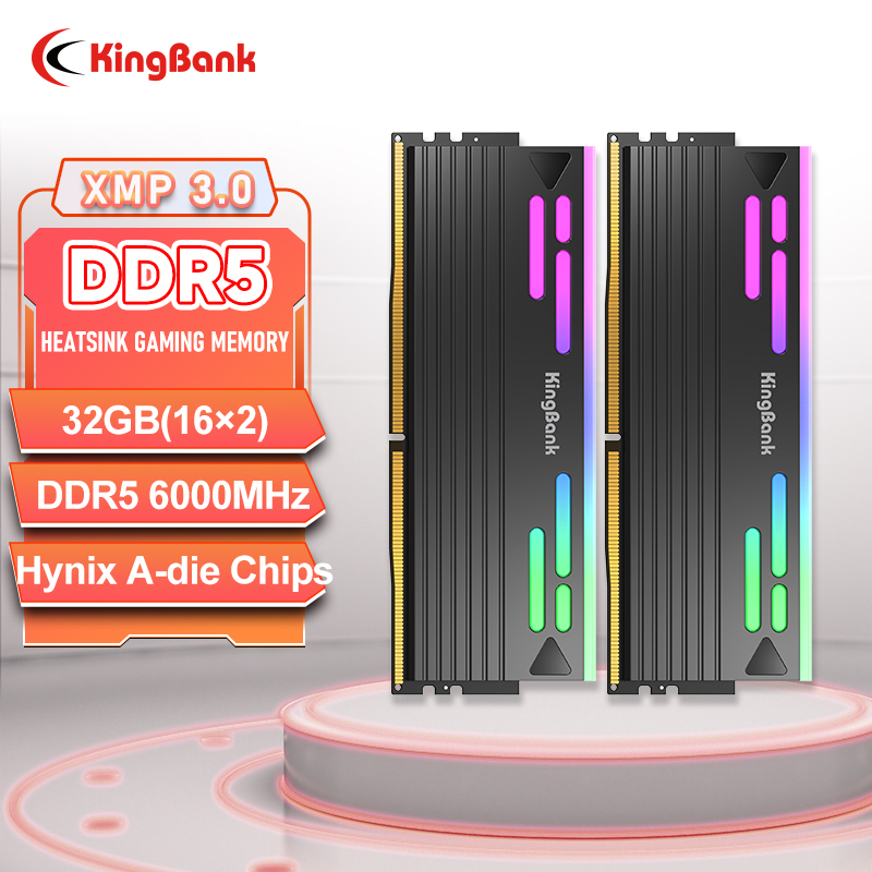 KingBank 32GB DDR5 16GBx2 6000MHz Black RGB Memory Kit Hynix a Die