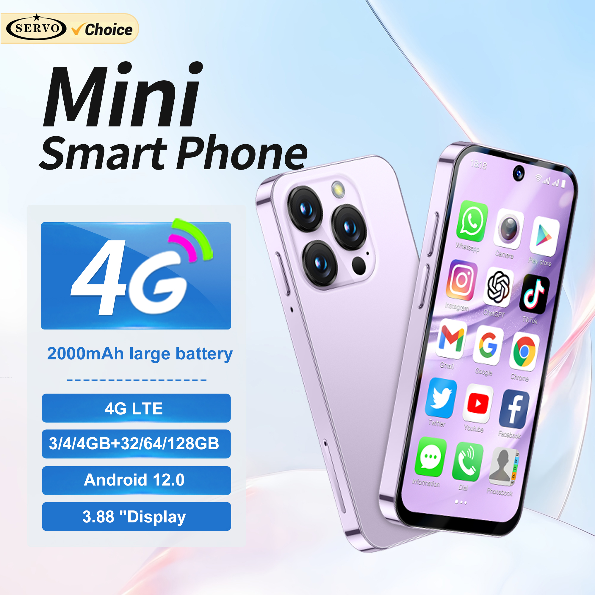 SERVO 19PRO 4G LTE Mini Smartphone Dual SIM Cards Android 12.0