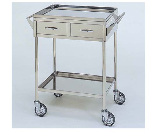 62-2715-01 ステンレスワゴン 回診車M (立上) 引出2個付 2段 ｽﾃﾝﾚｽﾜｺﾞﾝ