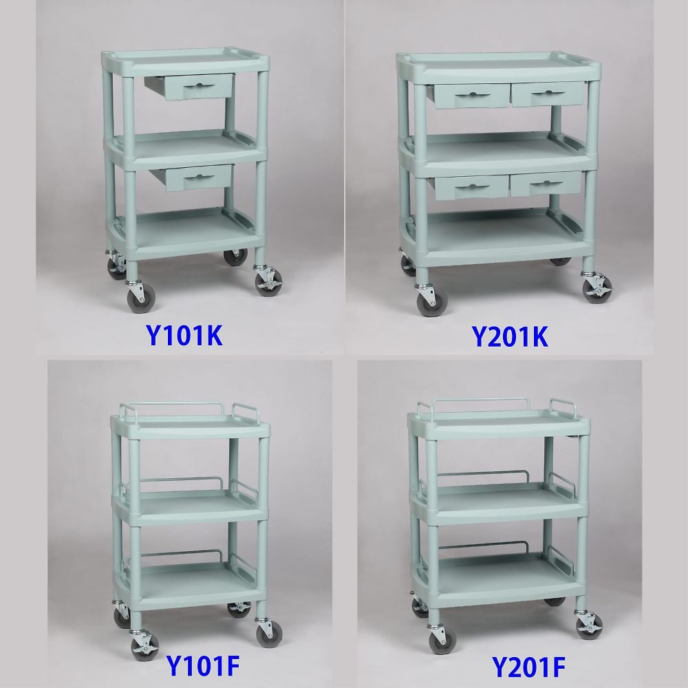 8-8719-03 プラスチックワゴン3段 ガードレール付き 560×385×825mm