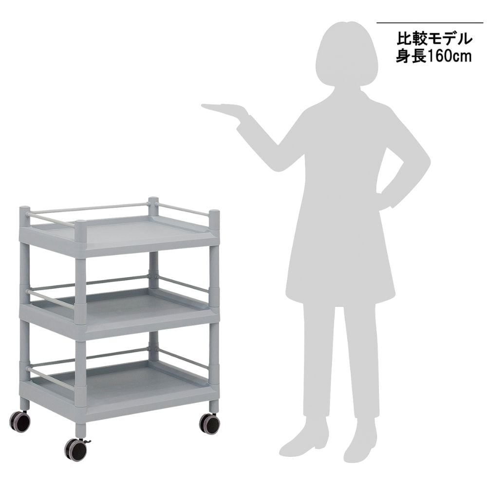 3-6496-02 モバイルストレージカート(ガード枠付) 3段 645×444×855