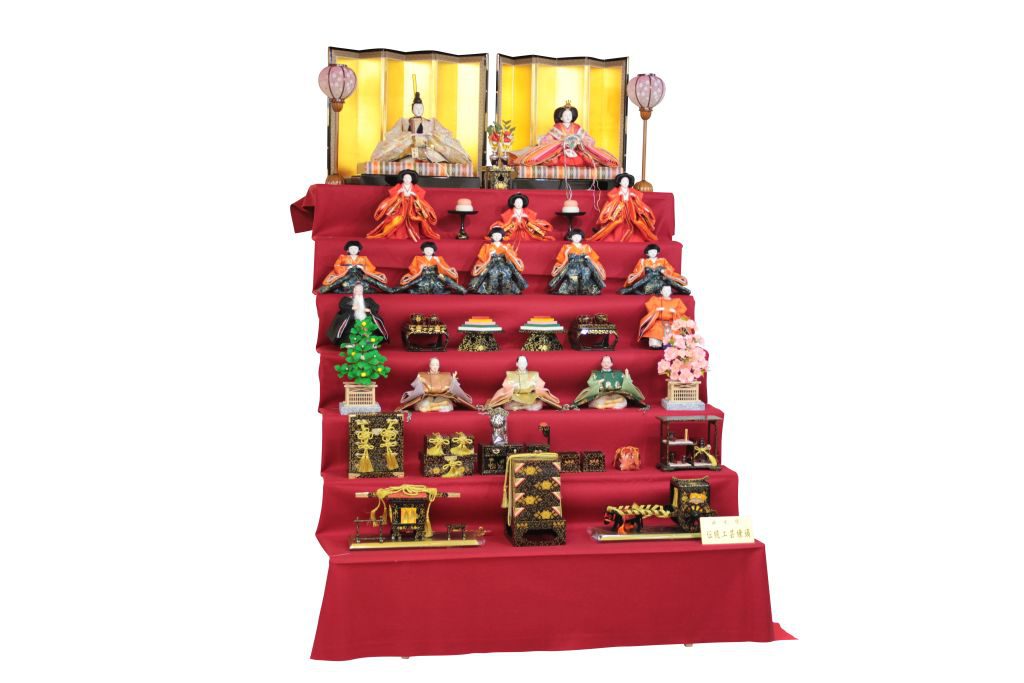 ひな人形 七段飾り 15人揃いすべて希少な桐塑頭 西陣織金襴 高級