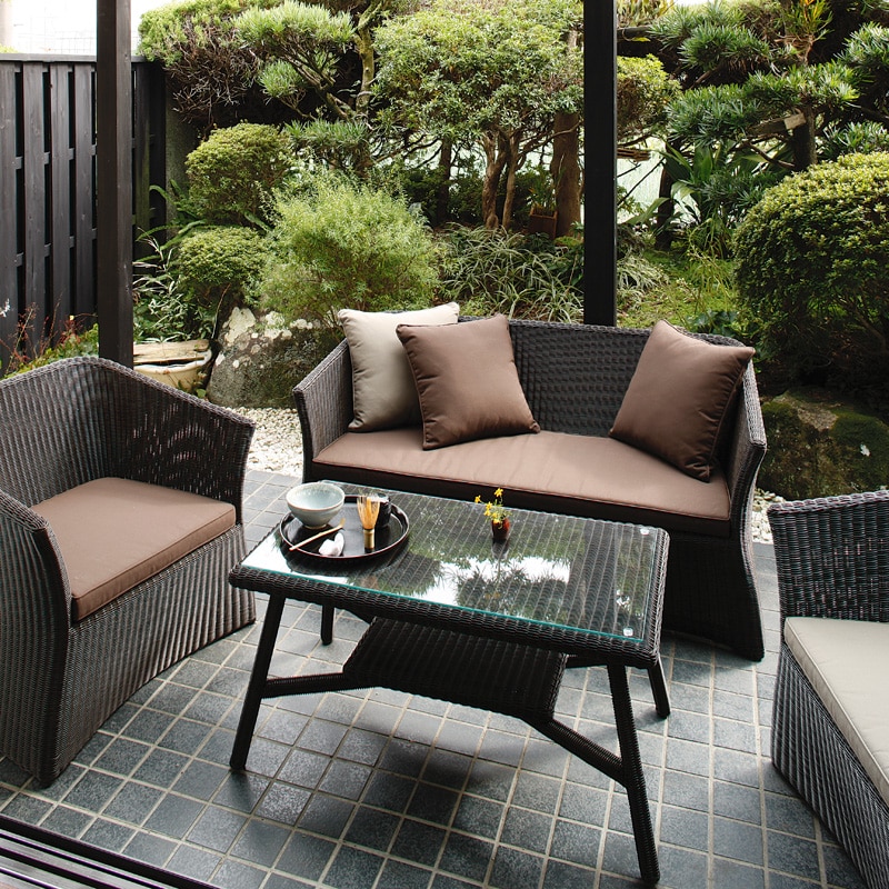 庭座 ダブルソファ ダークブラウン クッション付 KFB-C009 4975149347094