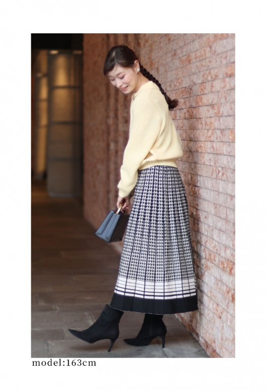 10周年記念価格！】 レディース 大人 上品 千鳥格子柄ニットプリーツ