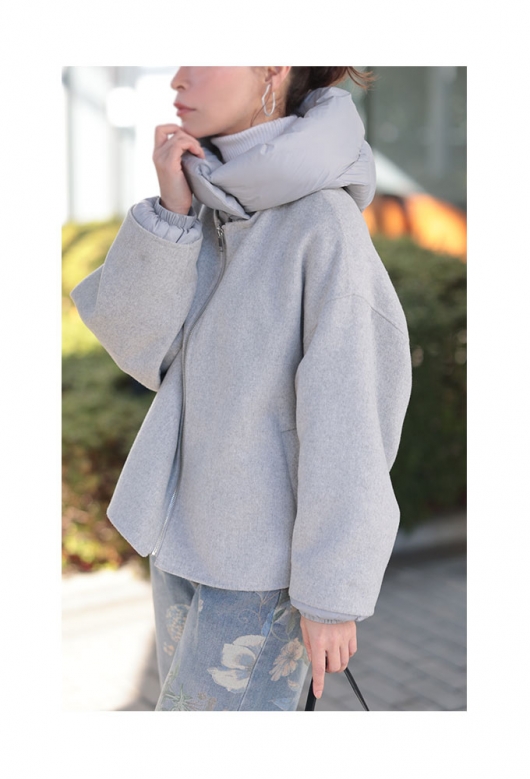 レディース 大人 上品 ダブルフェイスフード付きウール混ジャケット