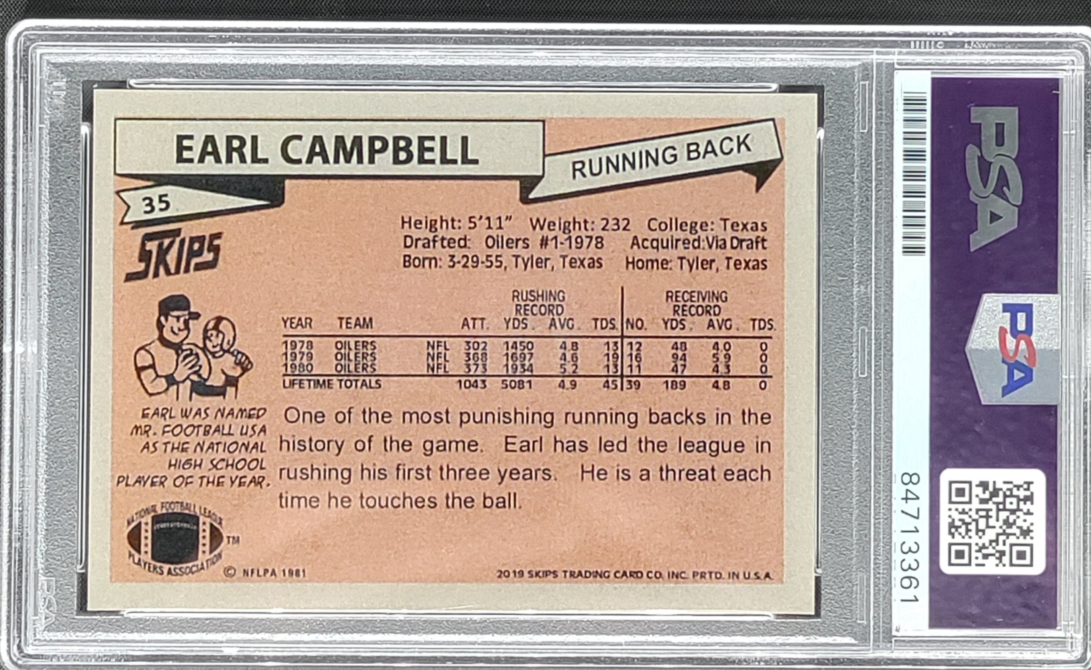 Earl Campbell Signed Reprint Trading Card PSA Authentic Auto – All
