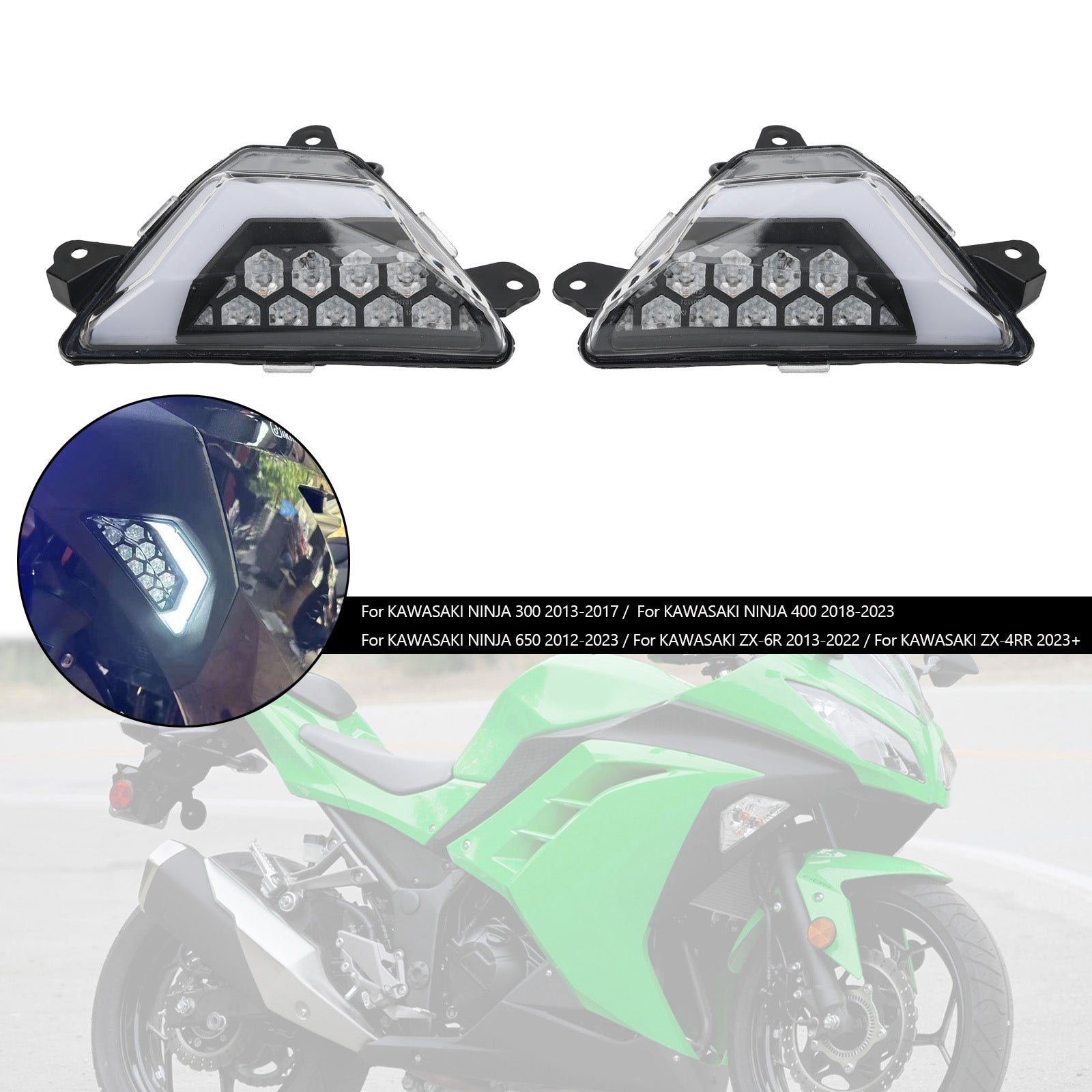 2012+ Kawasaki Ninja 300 400 650 ZX 6R ZX 4RR LED Front Turn Signal Li