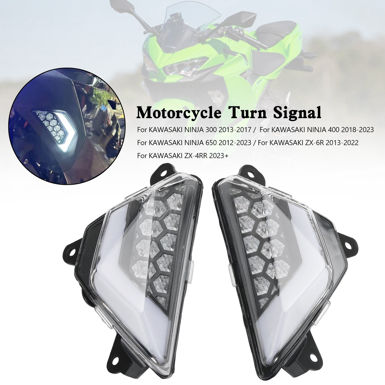 2012+ Kawasaki Ninja 300 400 650 ZX 6R ZX 4RR LED Front Turn Signal Li