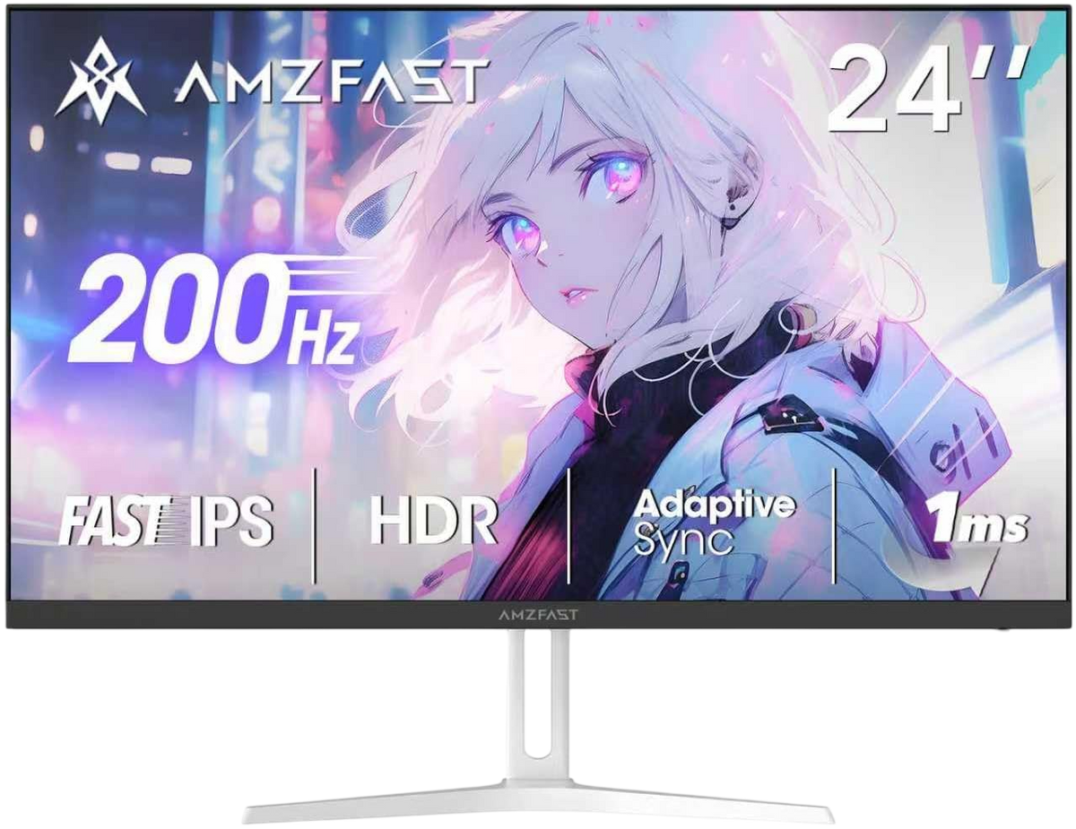 AMZFast 白 ゲーミングモニター 24インチ 200Hz Fast IPS HDR PS5対応