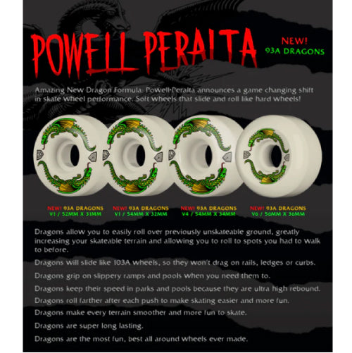 Powell Peralta Dragon Formula Wheels White 54MM x 32MM 93A