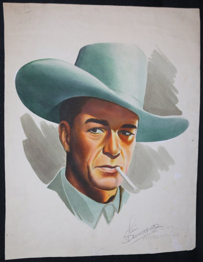 Cowboy Gary Cooper Western Painted Art - Signed by Luis Dominguez