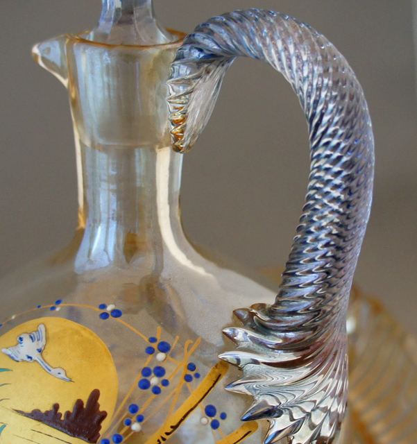 オールドバカラ「ジャポニズム 鶴文様 ラスターガラス リキュール