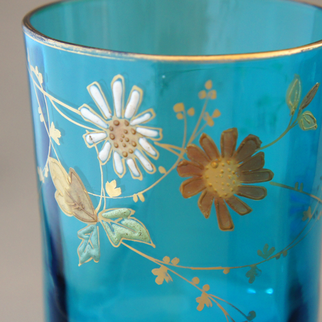 オールドバカラ「青色ガラス 花鳥文 ナイトセット」《アンティックかとう》