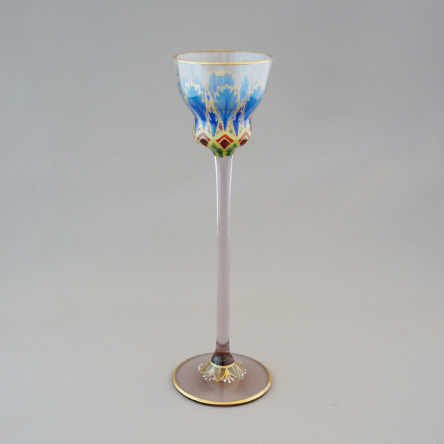 ボヘミア地方ガラス工房「エナメル装飾 花文様 リキュールグラス