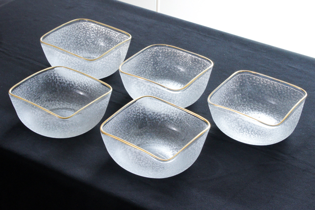 オールドバカラ「波間 地文様 角鉢 5客組（縁金彩）」《アンティック