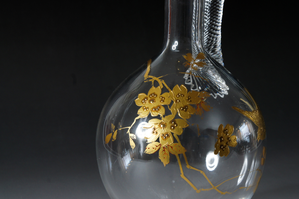 オールドバカラ「ジャポニズム 桜に雀文 金彩 カラフ」《アンティック