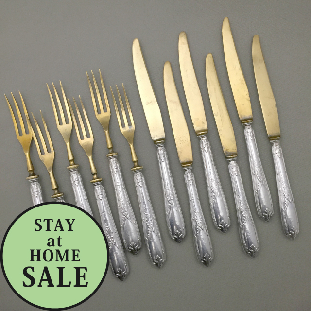 フランス「金彩 フォーク＆ナイフ 6セット」《アンティックかとう》