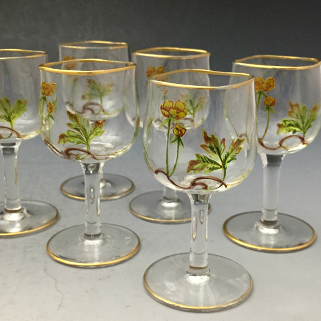 オールドバカラ「エナメル装飾 草花文 リキュールセット（ボトル