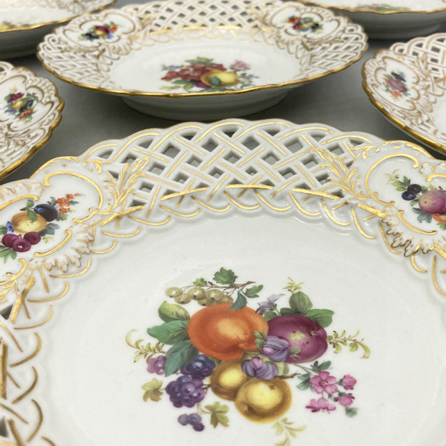 マイセン「果物文 透かし装飾絵皿6客組 A」《アンティックかとう》