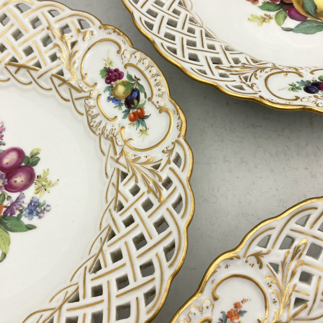 マイセン「果物文 透かし装飾絵皿6客組 A」《アンティックかとう》