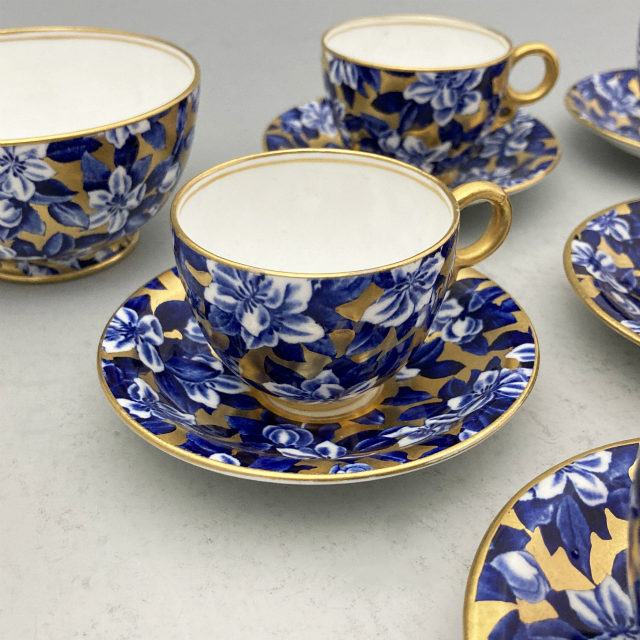コールポート「Coalport窯 染付金彩 デミタスセット」《アンティック