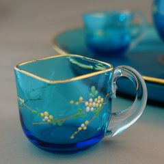 オールドバカラ「青色ガラス 草花文 リキュールセット」《アンティック