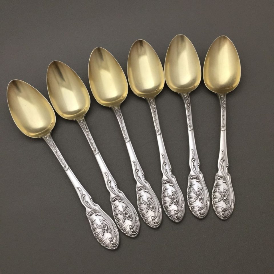 フランス「Emile Huingnard 工房 天使文 ティースプーン 6本セット 長