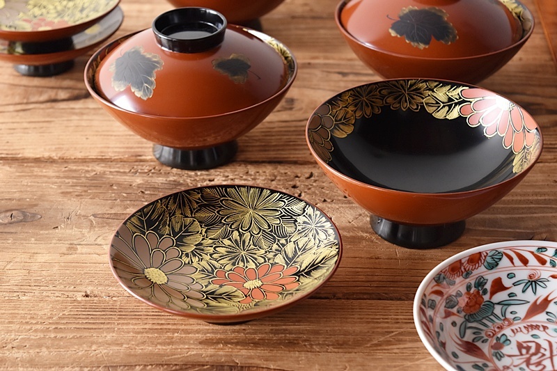 輪島塗 本堅地 唐子蒔絵 お盆 長方形 輪島塗 本堅地 唐子蒔絵 お盆