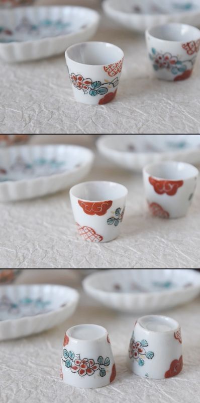 古い雛道具 お茶碗 小皿 蕎麦猪口 お盆のセット - 生活骨董と古布の