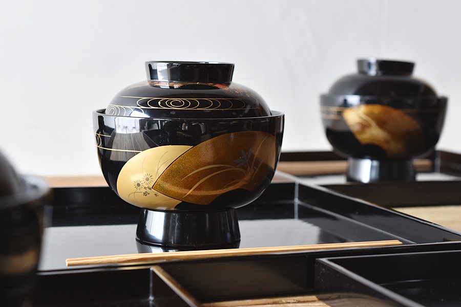 輪島塗扇面蒔絵雑煮椀 - 生活骨董と古布のアンティークショップ