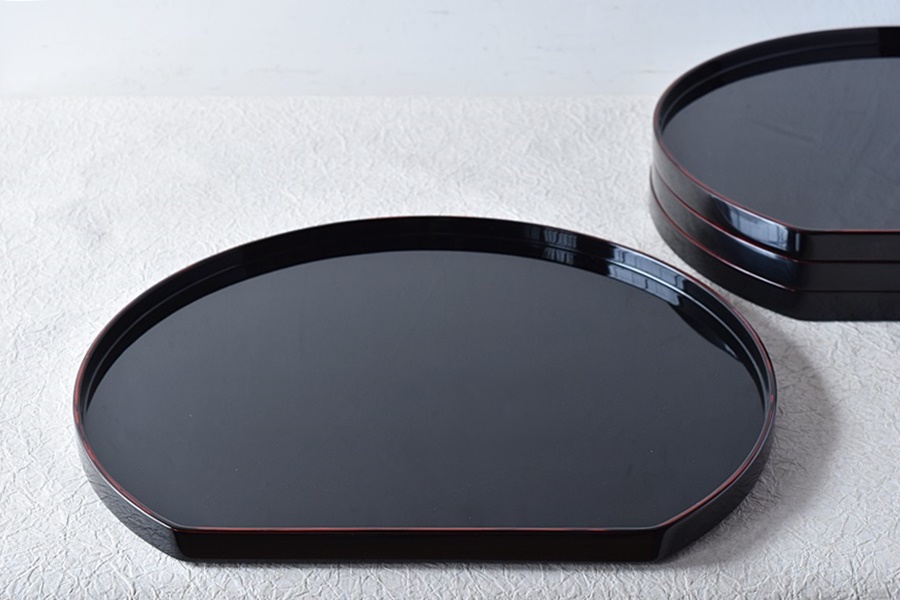 天然木製漆塗 輪島塗 半月形会席膳 4枚セット - 生活骨董と古布の