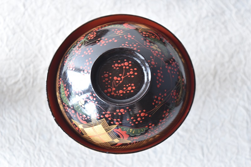 時代漆器 天然木製漆塗 秀衡塗 小吸物椀 5客セット - 生活骨董と古布の