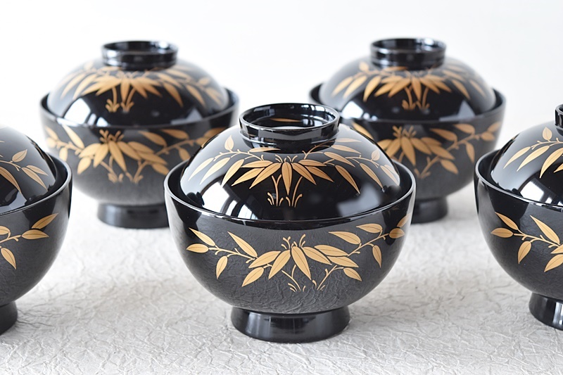 木製漆器 吸物椀 10客 金蒔絵 骨董 時代物 アンティーク175 漆器椀 蓋