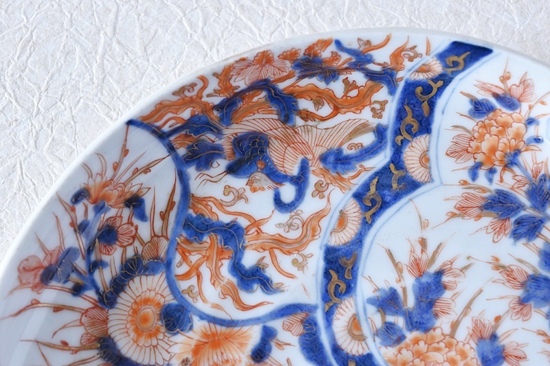 オールド香蘭社 色絵 草花鳳凰図 鮑型皿 - 生活骨董と古布の