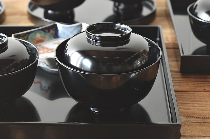 天然木製漆塗 黒塗り 飯碗 5客セット 茶懐石道具 - 生活骨董と古布の