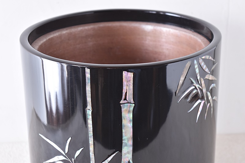 天然木製漆塗 黒漆塗 螺鈿 竹林 火鉢 - 生活骨董と古布のアンティーク