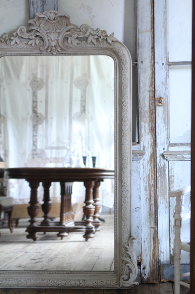 アンティークミラー フランス ロココロカイユ 壁掛け鏡 モールディング