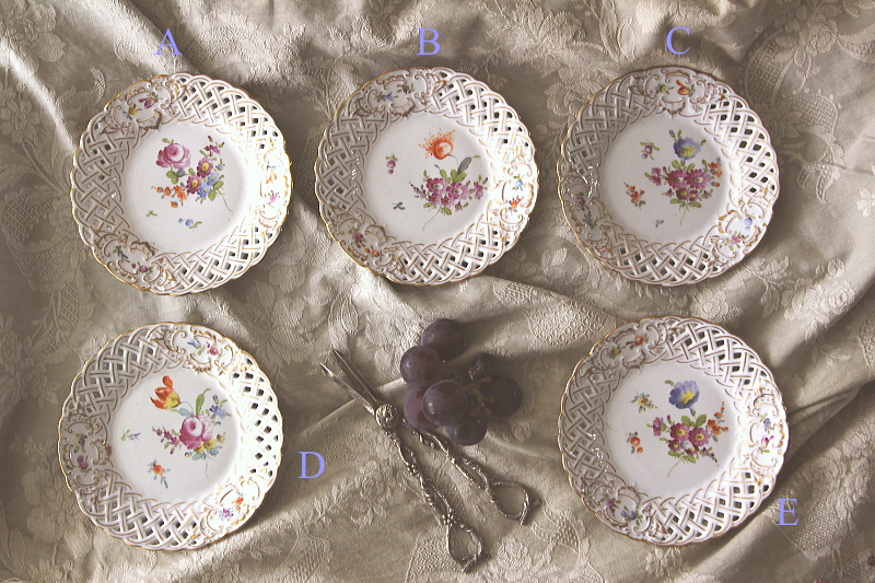 アンティークシマイセン ドレスデン レースプレート 手書き花 ドイツ