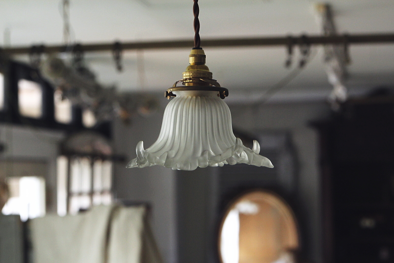 アンティークフロストガラス ランプシェード ペンダントランプ