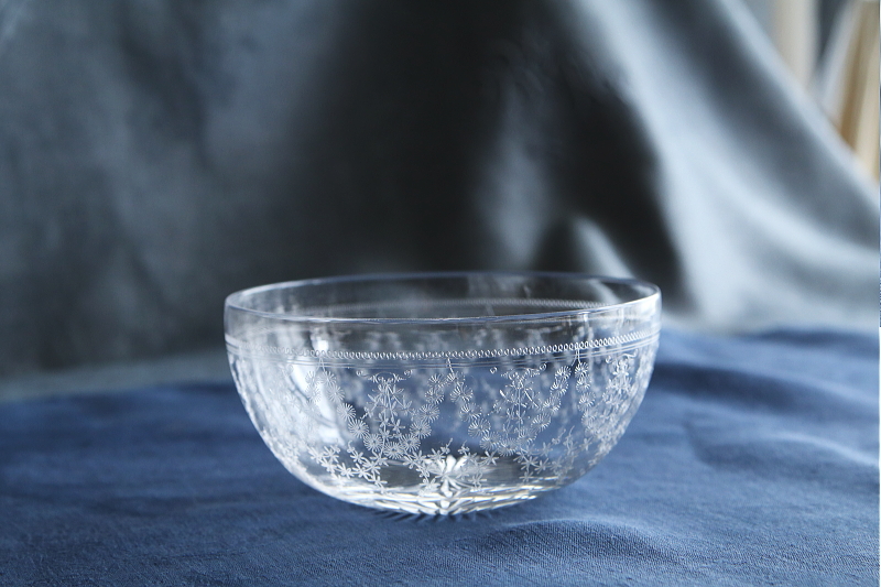 エッチングクリスタルフィンガーボウル ガラス菓子器 イギリス