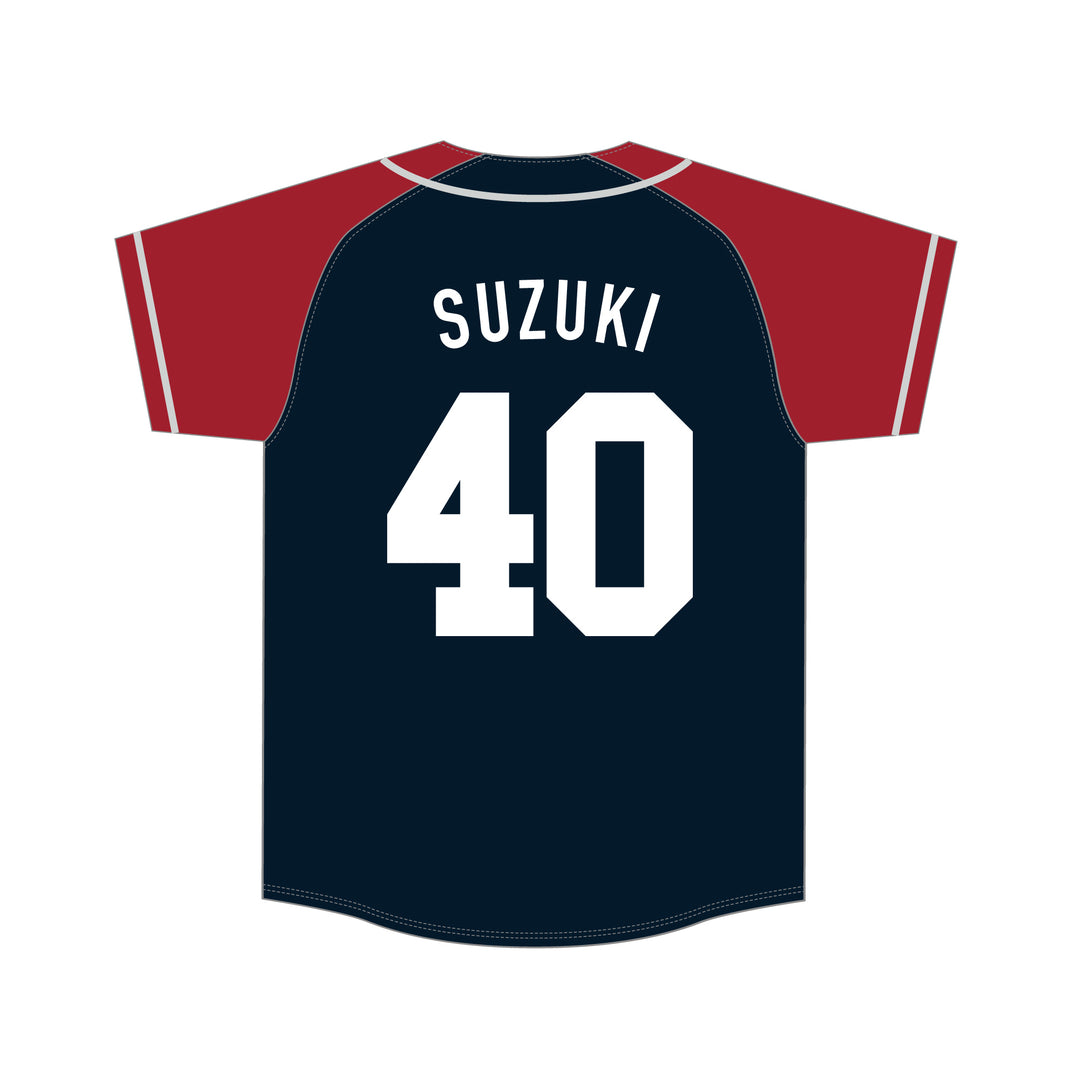 鹿島国立】ラグランベースボールシャツ（ネイビー×レッド）全8種