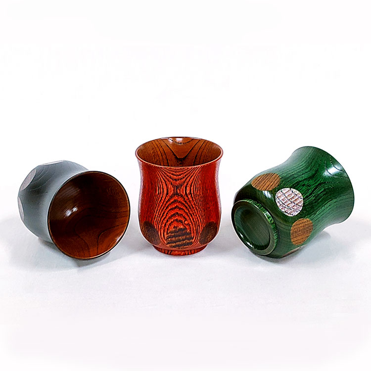 木製漆塗りの湯呑 欅 漆切子 和食器【ご結婚や結婚記念日・敬老の日