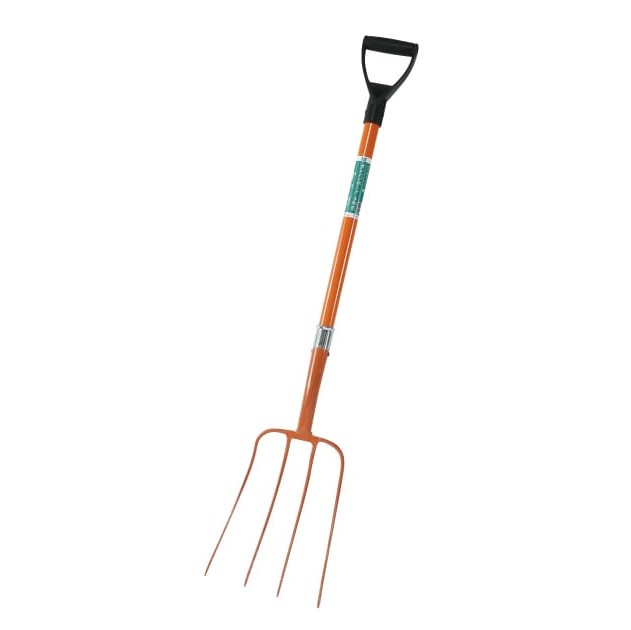 牧草くずしやエサやり作業に【オレンジホーク4本爪 グラスファイバー柄