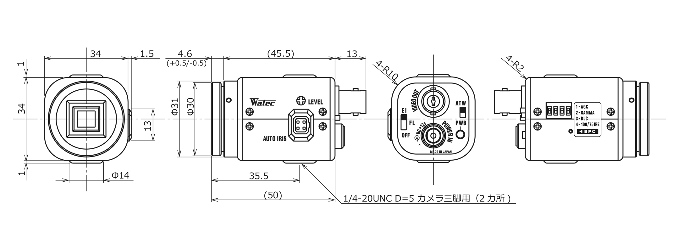 WAT-250D2 | 38万画素小型カラーCCDカメラ【防犯カメラ】【監視カメラ