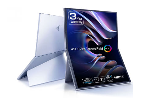 ASUS、17.3型有機ELの折りたたみ式ポータブルモニター。約34.2万円