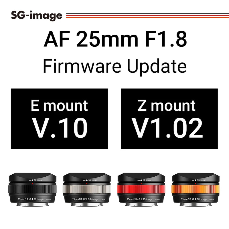 SG-image AF 25mm F1.8」に最新ファームウェア ソニーE/ニコンZ