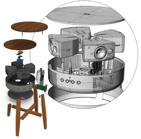 360度スピーカー内蔵、スマホのワイヤレス充電もできるミニテーブル