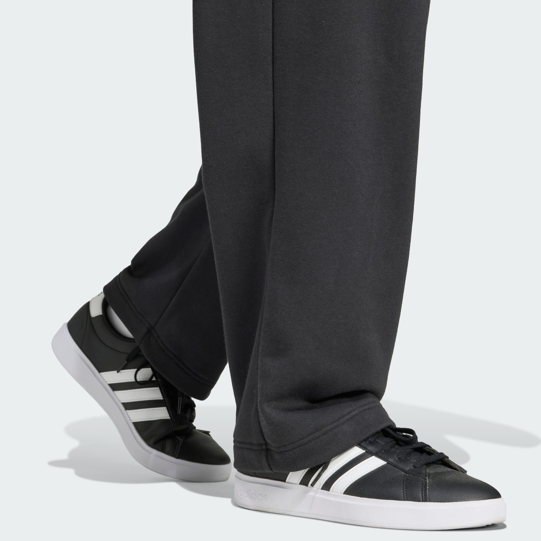 Essentials Wide Leg 3 Bar Logo Pants - Black | adidas Hong Kong