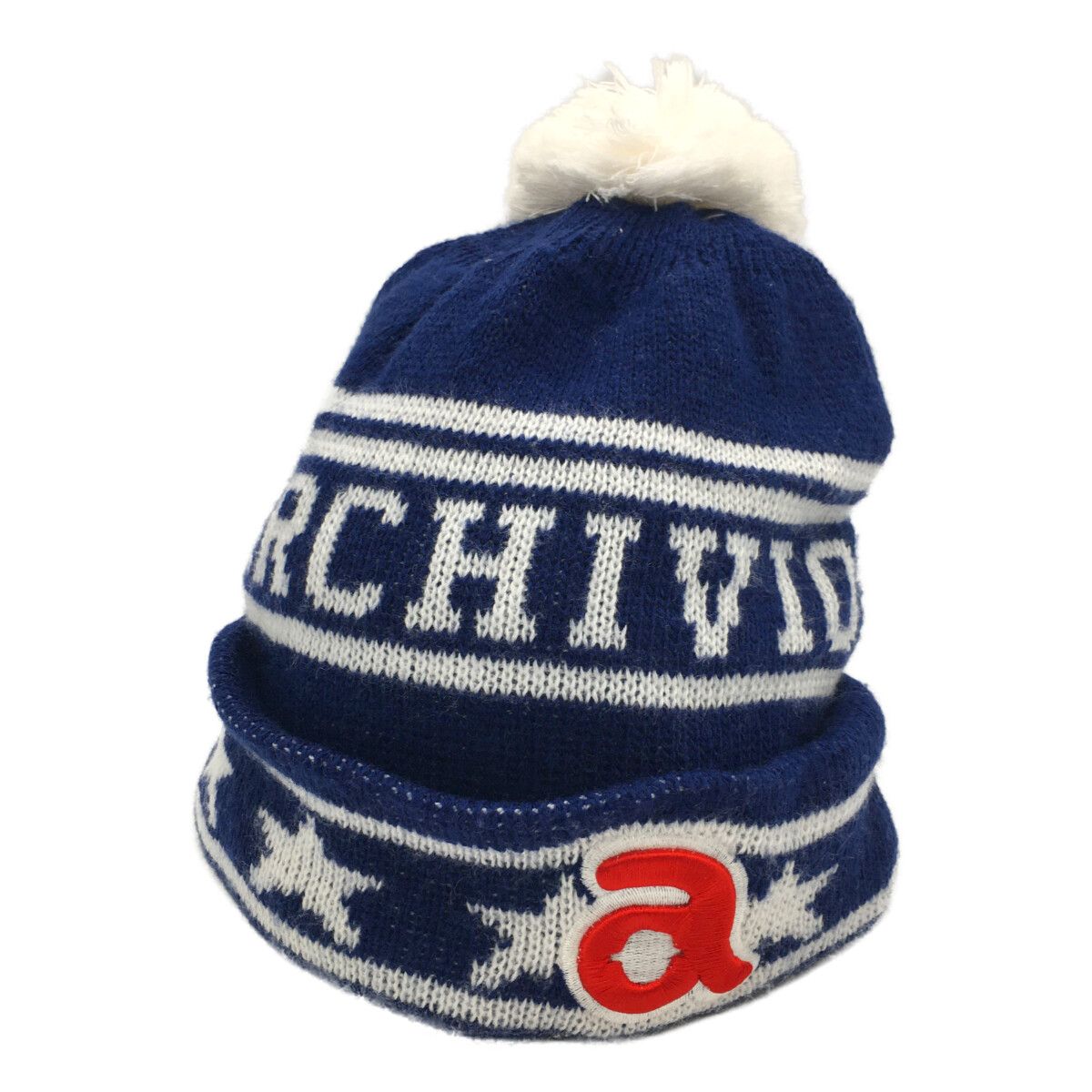 中古 アルチビオ archivio ニット帽 フリー ブルー 青 ボンボン付き