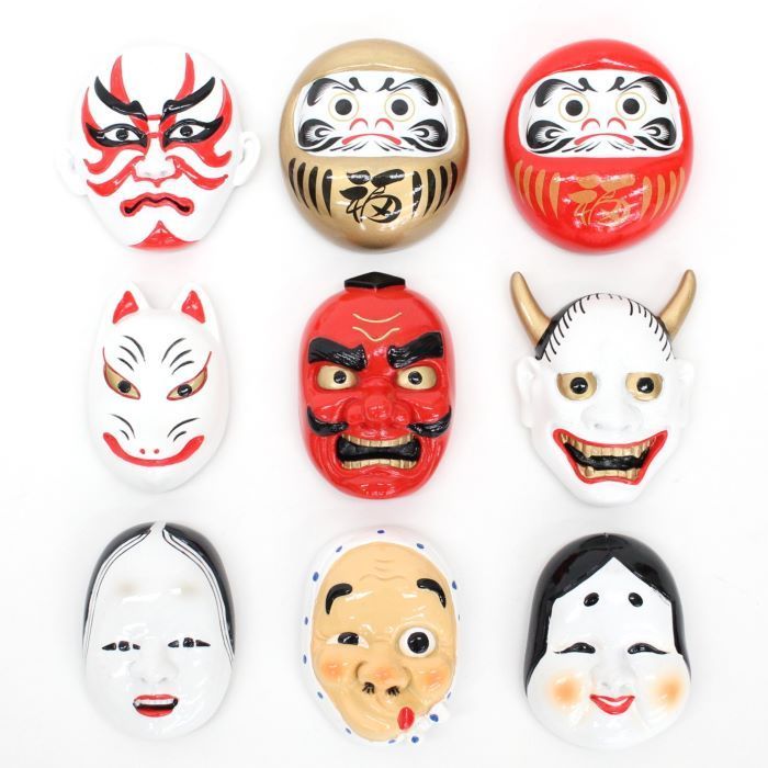 ☆マグネット製お面 1個☆ ひょっとこ・おかめ・増女・天狗・般若